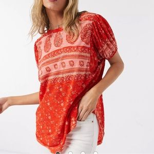 Free people paisley jersey t shirt in red medium